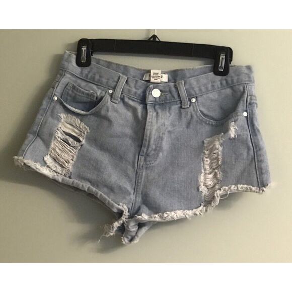 FOREVER 21 High Waisted Distressed Ripped Denim Jean Shorts Sz 28 Beach - Picture 6 of 11